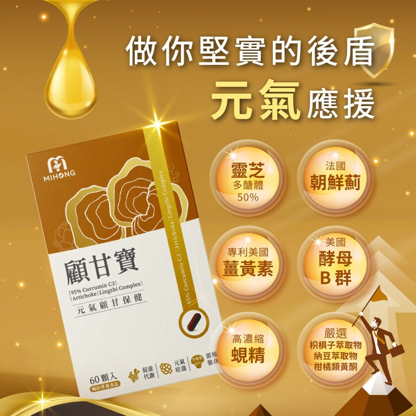 MIHONG® 顧甘寶(60顆/盒) 專利薑黃 蜆精 靈芝 朝鮮薊