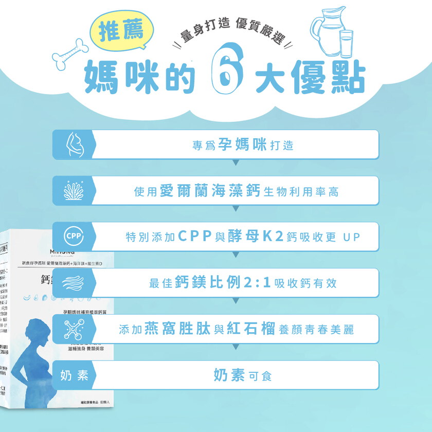 MIHONG® 鈣鎂妍+D(60顆/盒) - 蔬食好孕媽咪系列 - 補鈣適用